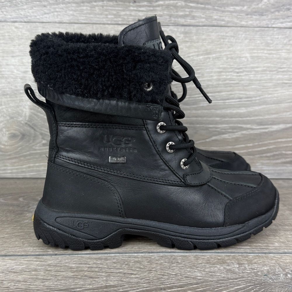 Ugg Butte Little Kid Sz 3 Black Suede Warm Waterproof Shearling Vibram Snow Boot